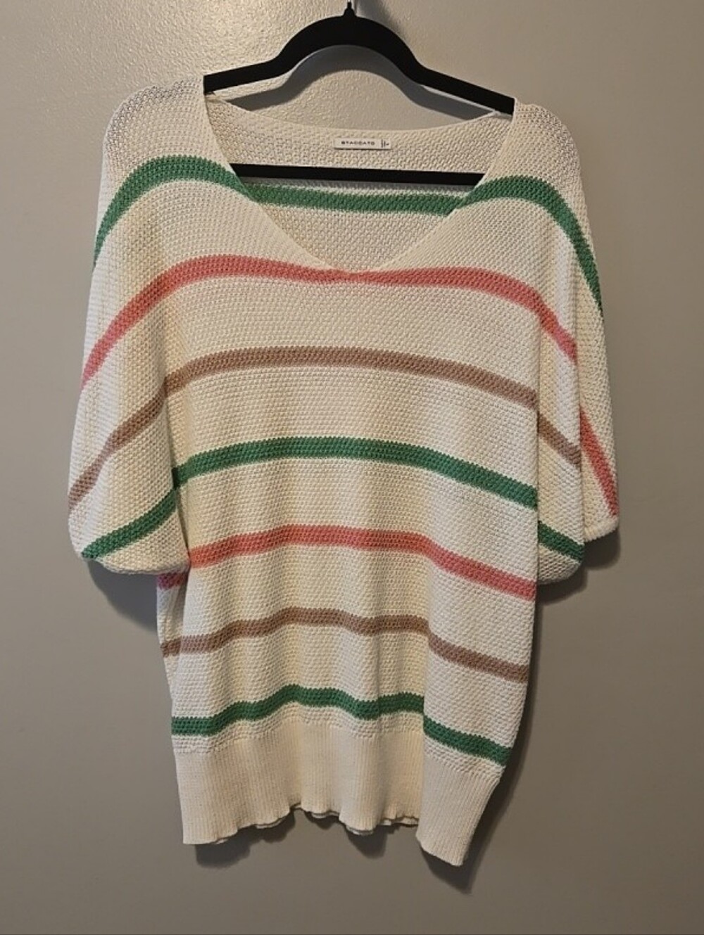 Staccato Women's Short Cap Sleeve Striped Sweater Sz. L. Oversized